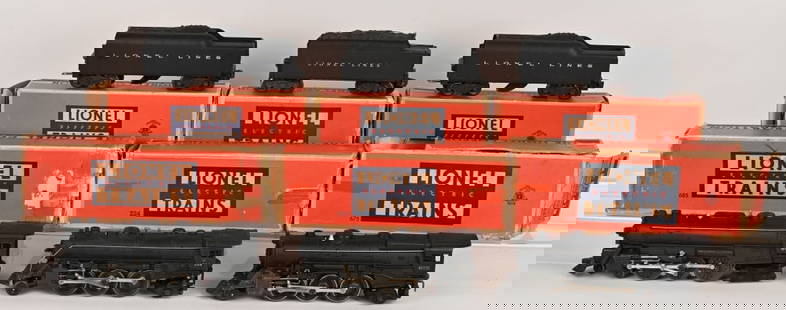 3- LIONEL LOCOMOTIVE & TENDERS w/ BOXES: Includes #685 & #2046W, #224 & #2466W, and #675 & #2046W Locomotive and Tenders. All nice original condition. With Boxes