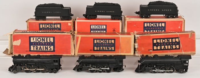 3- LIONEL LOCOMOTIVE & TENDERS w/ BOXES
