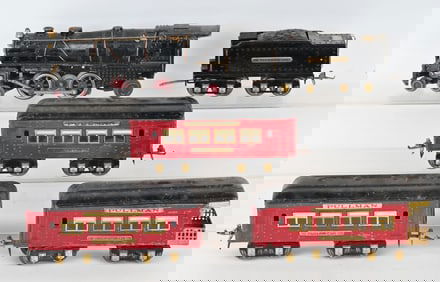 IVES 1122 LOCOMOTIVE & TENDER w/ 3 PASSENGER CARS
