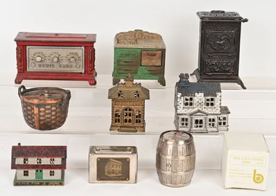 9- ANTIQUE & VINTAGE BANKS, CAST IRON & MORE