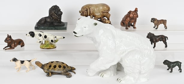 VINTAGE FIGURAL ANIMAL LOT, BEAR, DOGS & MORE