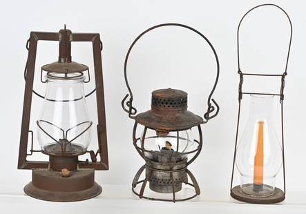 3- ANTIQUE LANTERNS: Lot includes: 1. Givens Skaters Candle Lantern patented 1894, 2. Buhl Lantern 3. Cressel Pennsylvania lantern. 14" Condition varies Good-Very Good
