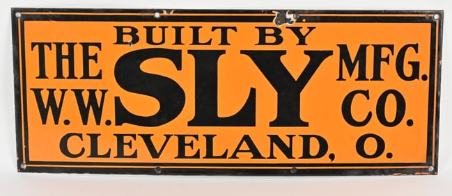 VINTAGE SLY MFG. CLEVELAND, O PORCELAIN SIGN