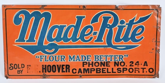 MADE-RITE FLOUR EMBOSSED TIN SIGN
