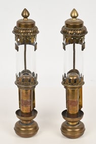 PAIR BRASS GREAT WESTERN RAILWAY OIL LAMPS