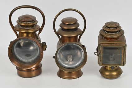 3- EARLY BRASS AUTO LAMPS