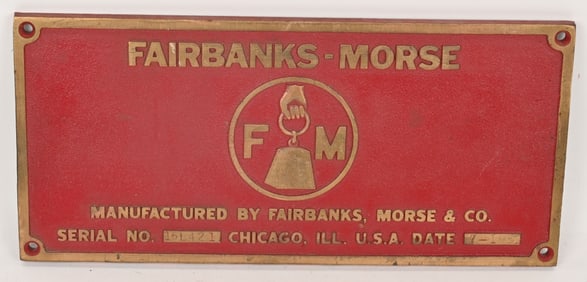 FAIRBANKS-MORSE LOCOMOTIVE BUILDERS PLATE