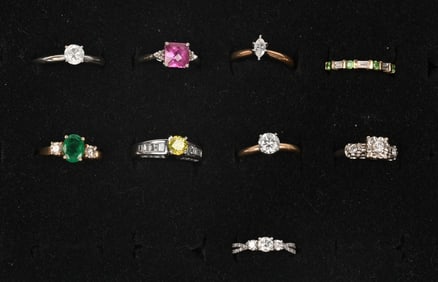 LOT OF 9 GOLD 14KT RINGS