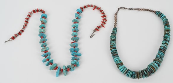 LOT OF 2 VINTAGE TURQUOISE & SILVER NECKLACES