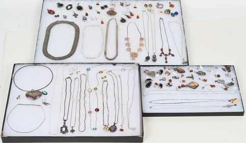 LOT OF STERLING SILVER COSTUME JEWELRY