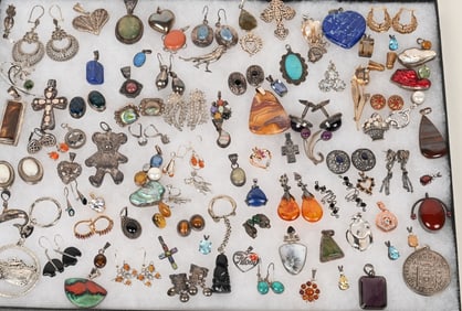LOT OF STERLING SILVER COSTUME JEWELRY