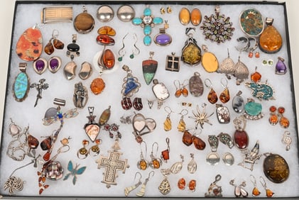 LOT OF STERLING SILVER COSTUME JEWELRY