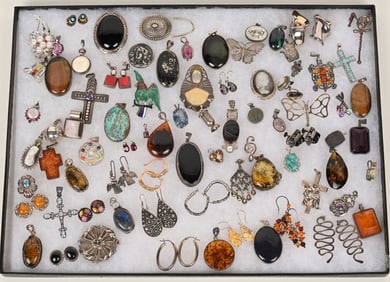 LOT OF STERLING SILVER COSTUME JEWELRY