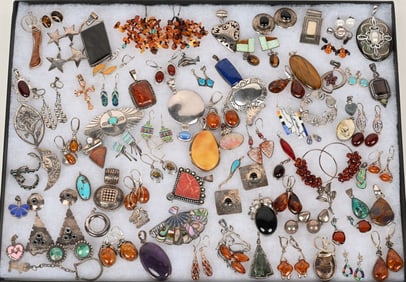 LOT OF STERLING SILVER COSTUME JEWELRY
