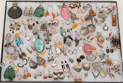 LOT OF STERLING SILVER COSTUME JEWELRY
