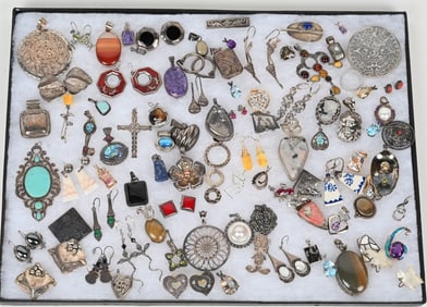LOT OF STERLING SILVER COSTUME JEWELRY