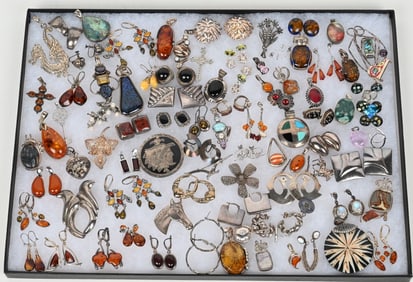 LOT OF STERLING SILVER COSTUME JEWELRY