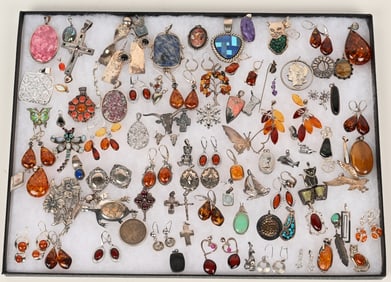 LOT OF STERLING SILVER COSTUME JEWELRY