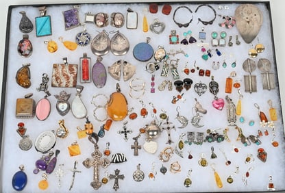 LOT OF STERLING SILVER COSTUME JEWELRY