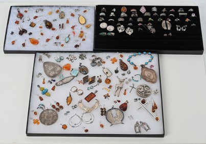 LOT OF STERLING SILVER COSTUME JEWELRY