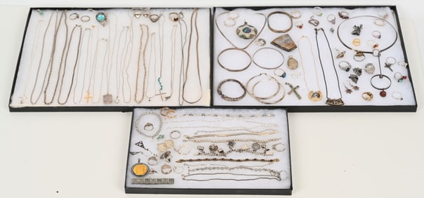LOT OF STERLING SILVER COSTUME JEWELRY