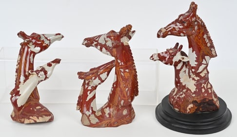 3- HAND CARVED RED JASPER GIRAFFE SCULPTURES