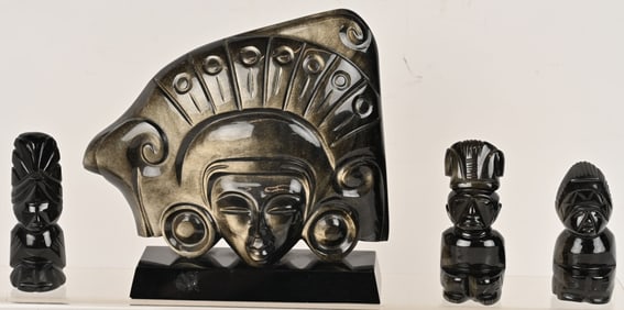 4- OBSIDIAN FIGURAL CARVINGS