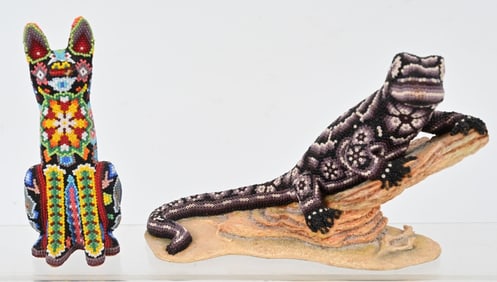 HUICHOL BEADED LIZARD & COYOTE