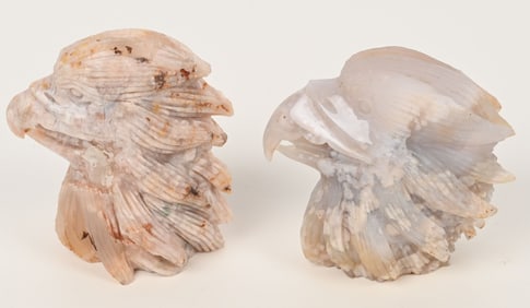 2- CARVED STONE EAGLE HEADS