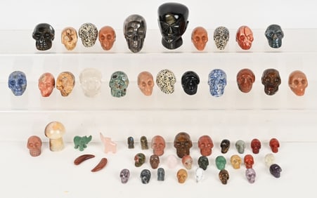 LARGE LOT OF CARVED STONE SKULLS & MORE