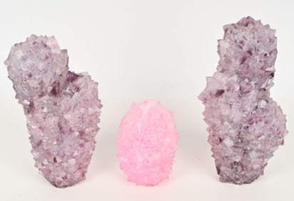 3- LARGE CRYSTAL CLUSTERS, AMETHYST & PINK