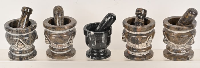 5- CARVED FOSSIL STONE MORTAR & PESTLE
