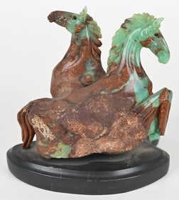 CHRYSOPRASE CARVED HORSES ON BASE