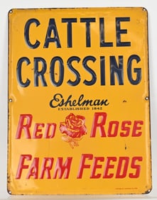 RED ROSE FEEDS CATTLE CROSSING TIN SIGN