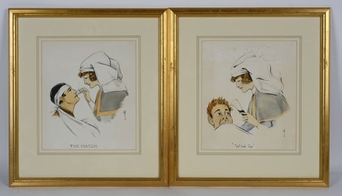 WW1 DOUGHBOY WATERCOLOR ART SIGNED HOSPITOL SCENES