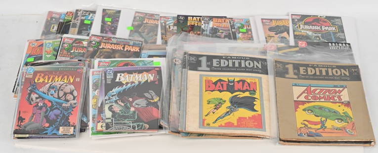 LARGE LOT COMICS, BATMAN, SUPERMAN, JURASSIC PARK: Large lot of comics includes Batman, Superman, Jurassic Park and more. Condition varies, Good-Excellent