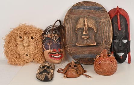 TRIBAL WOOD MASKS, SHIELD & MORE
