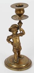 FRENCH BRASS FIGURAL BOY HOLDING CANDLE STICK