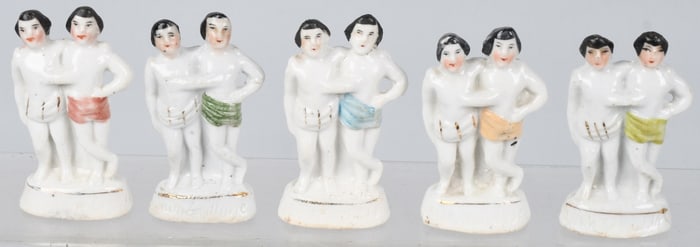 5- SIAMESE TWIN BISQUE FIGURES "FREAK SHOW"