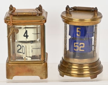 2- PLATO FLIP CARRIAGE CLOCKS, PAT. 1903