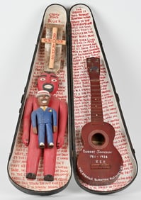 ROBERT JOHNSON FOLK ART VIOLIN CASE & CARVINGS