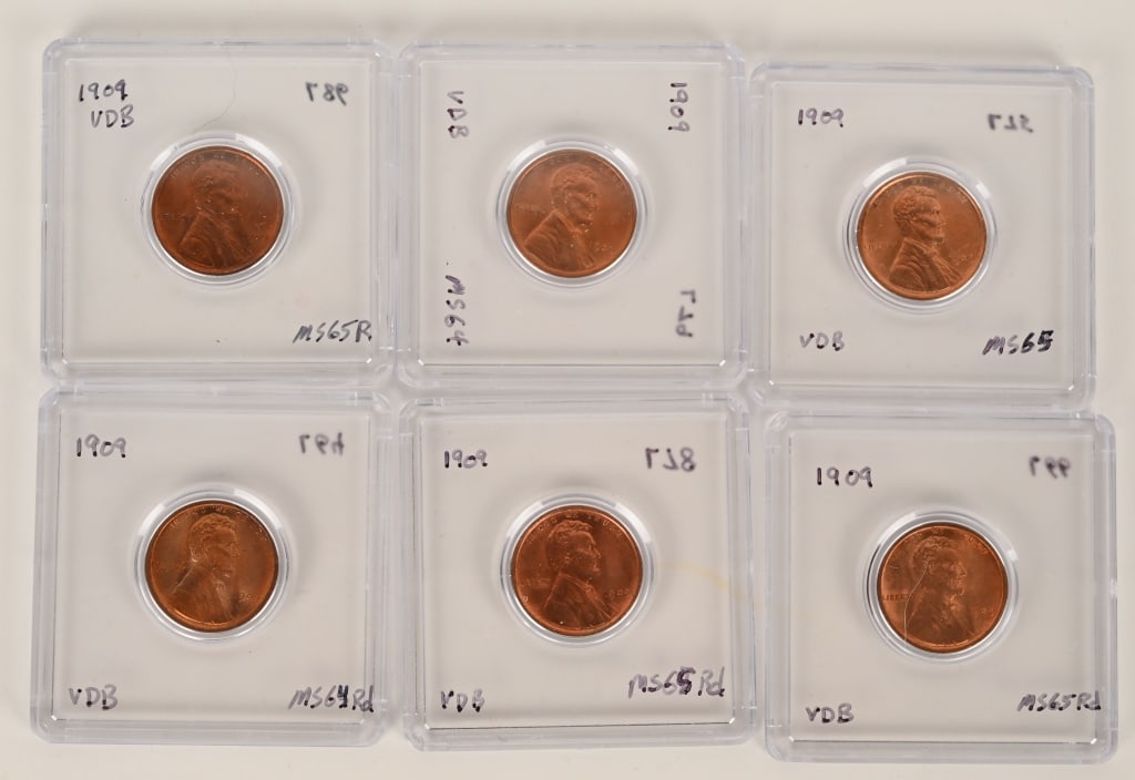 6- 1909 VDB LINCOLN CENTS, UNCIRCULATED (1 of 7)