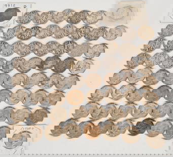 LARGE LOT OF 90% SILVER & 40% SILVER HALF DOLLARS: 90% silver lot includes: 1- Barber half, 23- Walking Liberty Halves, 4- Franklin Halves and 9 -1964 Kennedy Halves. 40% silver lot includes 26-1966-1969 halves. 63 coins total, Condition varies, AS-IS