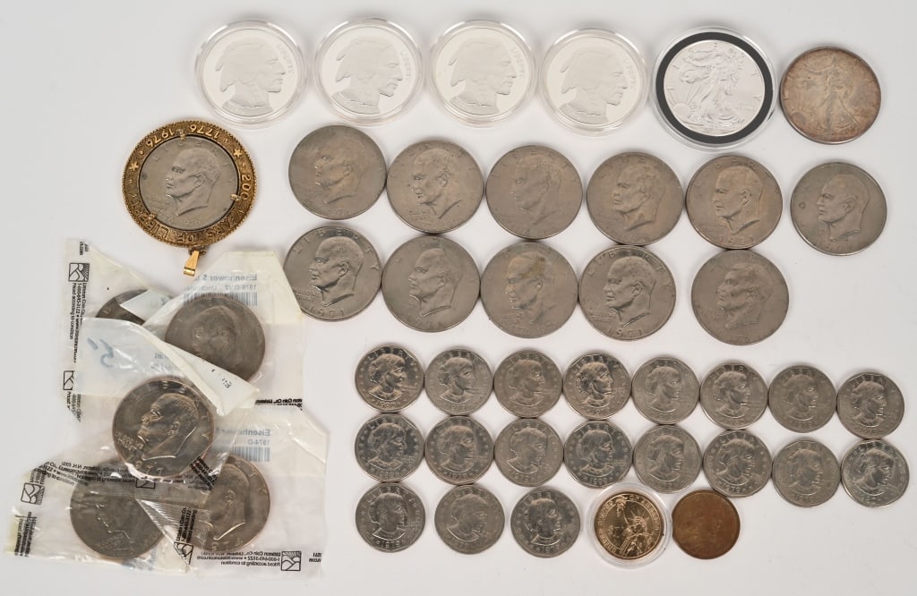 LOT 2- I oz SILVER COINS, 17-IKE DOLLARS & MORE (1 of 5)