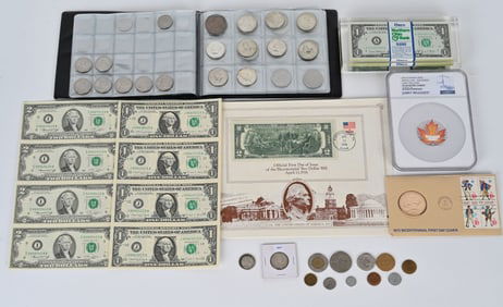 LARGE LOT OF COINS & CURRENCY