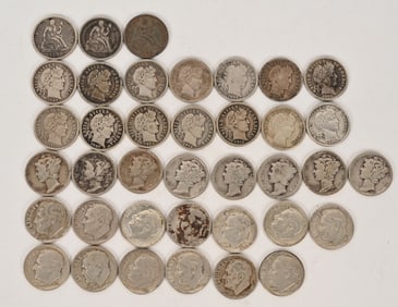 38- SILVER DIMES, SEATED LIBERTY, BARBER & MORE