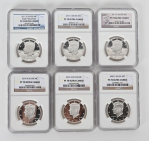 6- PROOF 70 CAMEO SILVER KENNEDY HALVES