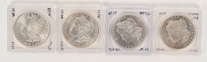 4- HIGH GRADE 1878 MORGAN SILVER DOLLARS