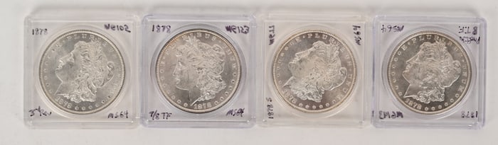 4- HIGH GRADE 1878 MORGAN SILVER DOLLARS