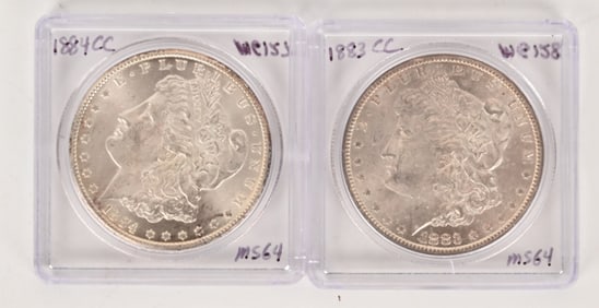 1883 CC, 1884 CC HIGH GRADE MORGAN SILVER DOLLARS